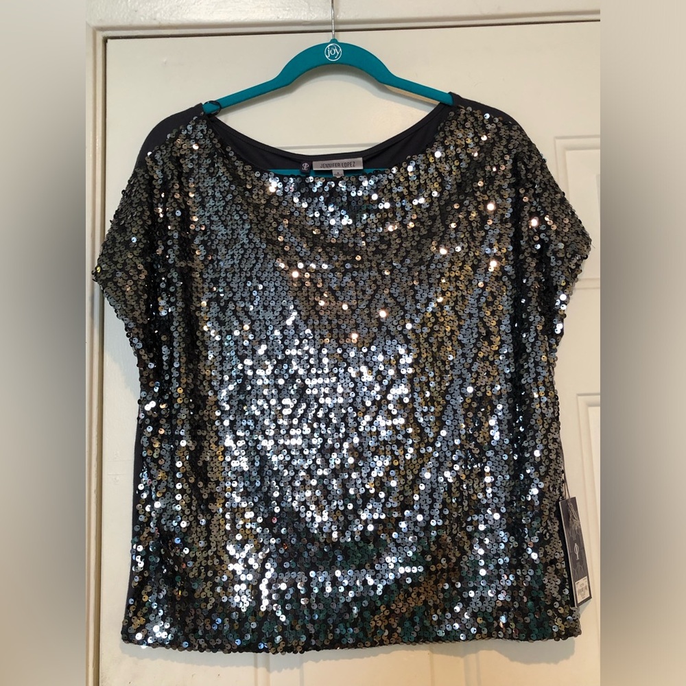 Jennifer Lopez Gray/Silver Sequin Top NWT